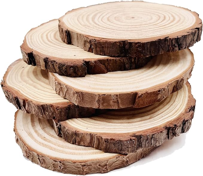 Natural Round Discs Rustic Wood Slices 6 Pcs 6.3-6.7 inch Unfinished Wood kit