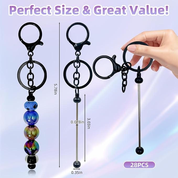 28 Pcs Beadable Keychain Bars