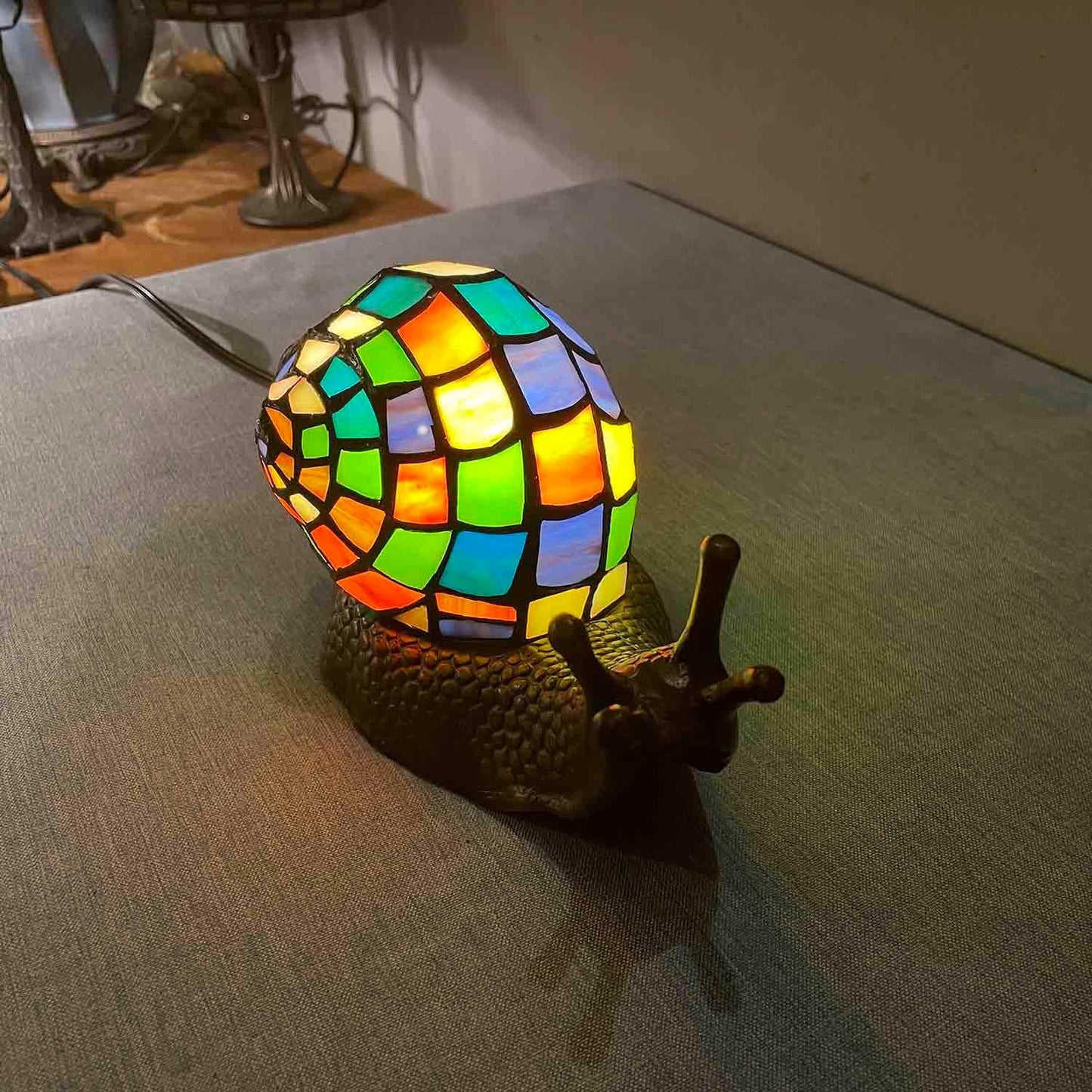 Bieye L13003 Land Snail Tiffany Style Stained Glass Accent Table Lamp for Home Decoration (Multicolor, 10" D x 5" W x 5" H)