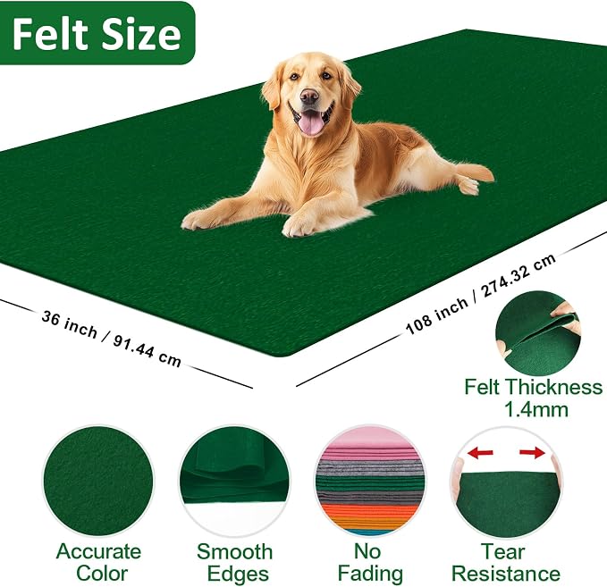 XSEINO Moss Green Large Felt Fabric 108" X 36 ", 1.4 mm Thick Soft Felt Fabric