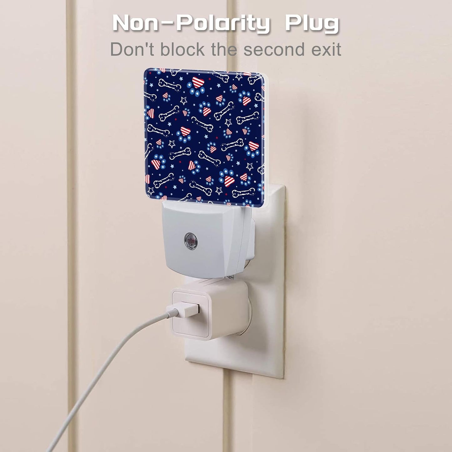 USA Flag and Paw Prints Night Light Plug into Wall, Cute American Patriotic Dog Prints Dusk to Dawn Night Light Plug in,0.5w Energy Saving Sleep Friendly NightLight for Kids Boys Girls Home Decor