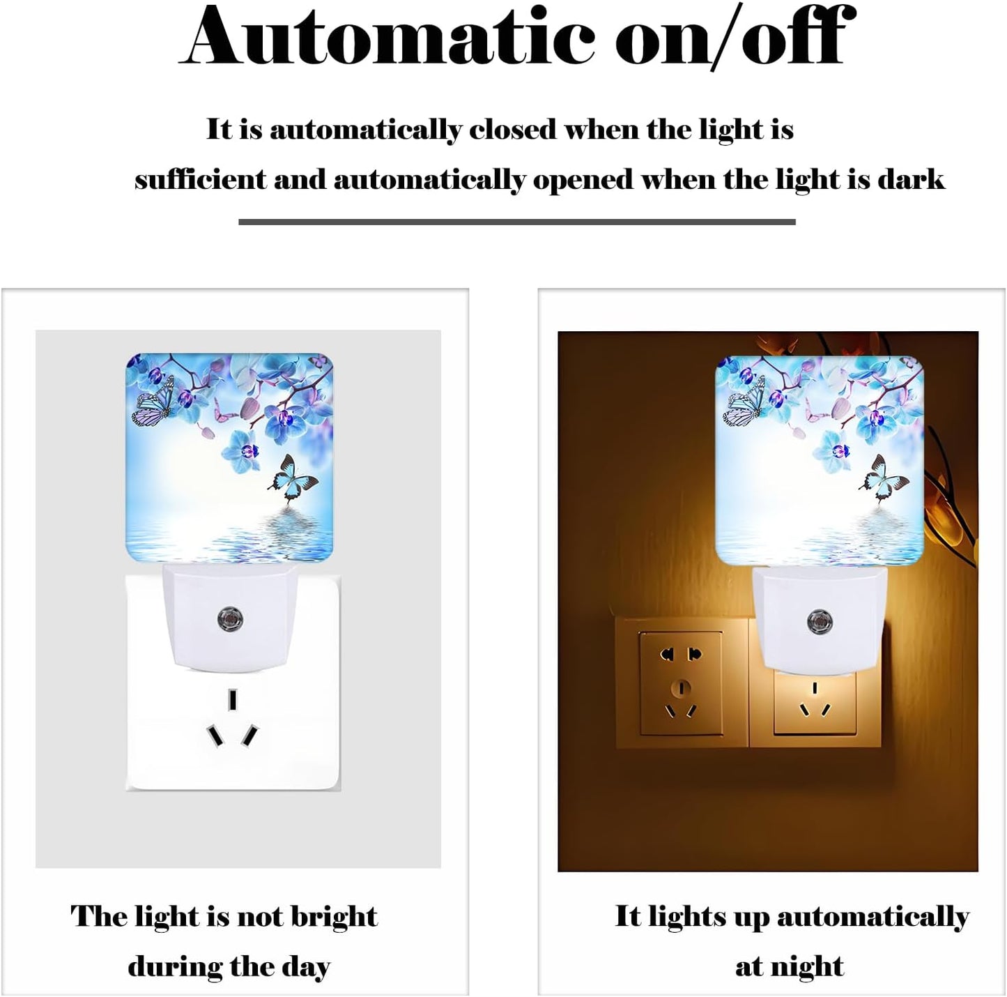 Orchids and Butterflies Night Light,Plug Into Wall with Dusk to Dawn Light Sensors, Warm Nightlights for Bedroom, Bathroom, Hallway, Kitchen, Gifts Ideal for Boys Girls Women Men