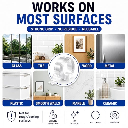 Double Sided Tape Heavy Duty, Nano Clear Mounting Tape, Picture Hanging Poster