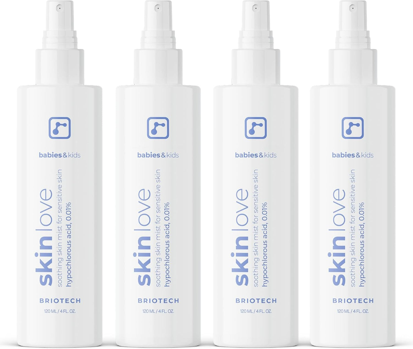Briotech Baby Skin Love Spray | Gentle Hypochlorous Acid Mist for Soothing, Calming & Cleansing Delicate Skin | Pediatrician-Approved, Added Fragrance-Free | 4 oz (4 Pack)