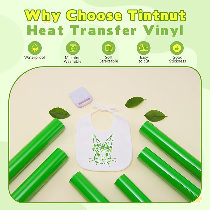Tintnut Classic Green Heat Transfer Vinyl, easy cut & weed, stretch washable