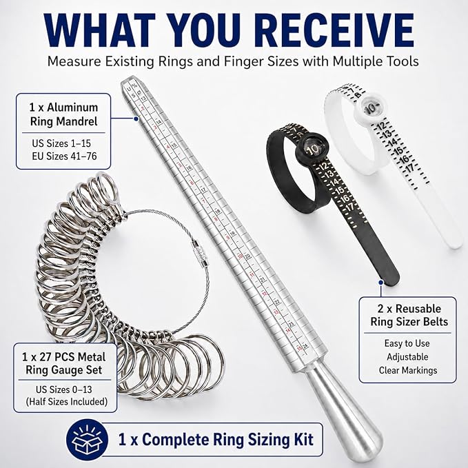 NIUPIKA Ring Sizer Measuring Tool Ring Mandrel Ring Measurer Ring Sizing Kit
