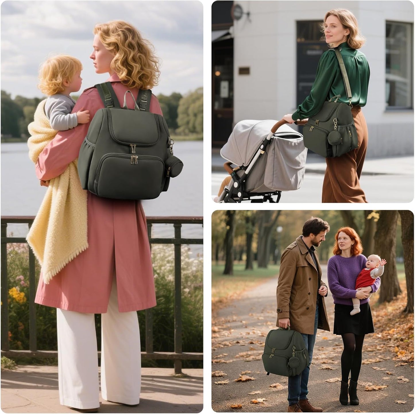 CEI-CEI Neoprene Diaper Bag Backpack Stylish Baby Maternity Bags Travel Tote for Mom with Insulated Pockets, Changing Pad, Stowable Shoulder Strap