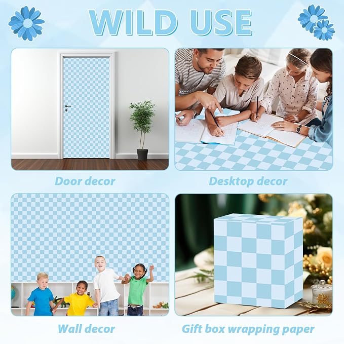 Blue Checkered Bulletin Board Paper Roll Retro Pastel Blue Bulletin Board