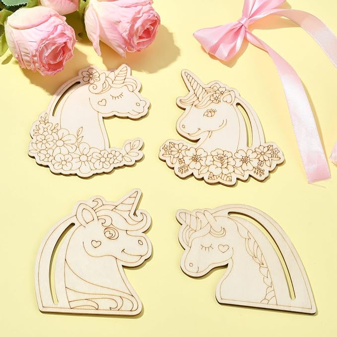 24 Pcs Unfinished Wood Unicorn Cutouts Wood Frame Embellishments