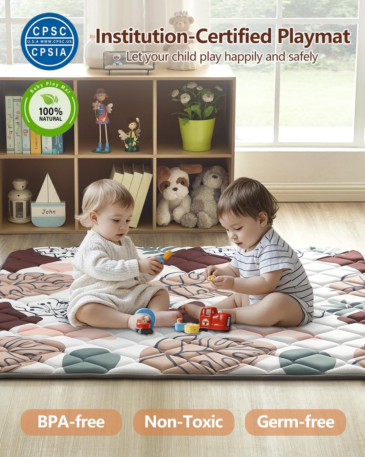 Baby Play Mat 50"x50", Non-Slip Baby Mat for Floor, Soft Thicker Playpen Mat, Portable Playmat, Crawling Mat for Babies, Toddlers & Infants to Play and Learn（Boho）