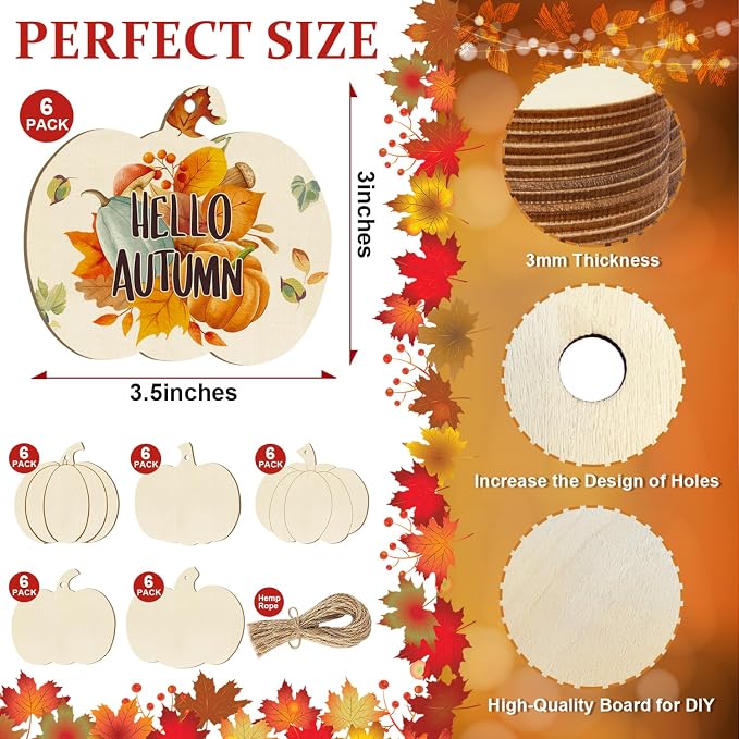 36Pcs Wooden Pumpkins Ornaments to Paint Halloween Thanksgiving Decoration
