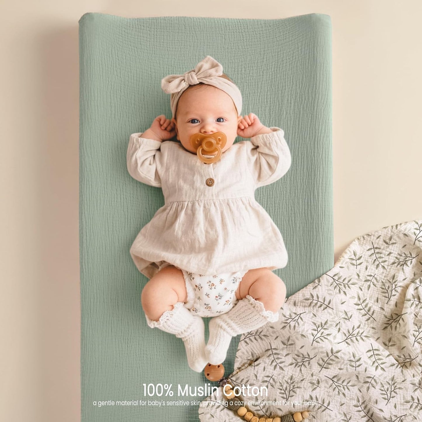 lulumoon Muslin Changing Pad Cover: 2-Pack Soft Breathable Cotton Boho Neutral Print for Baby Girls Boys - Nursery & Baby Shower
