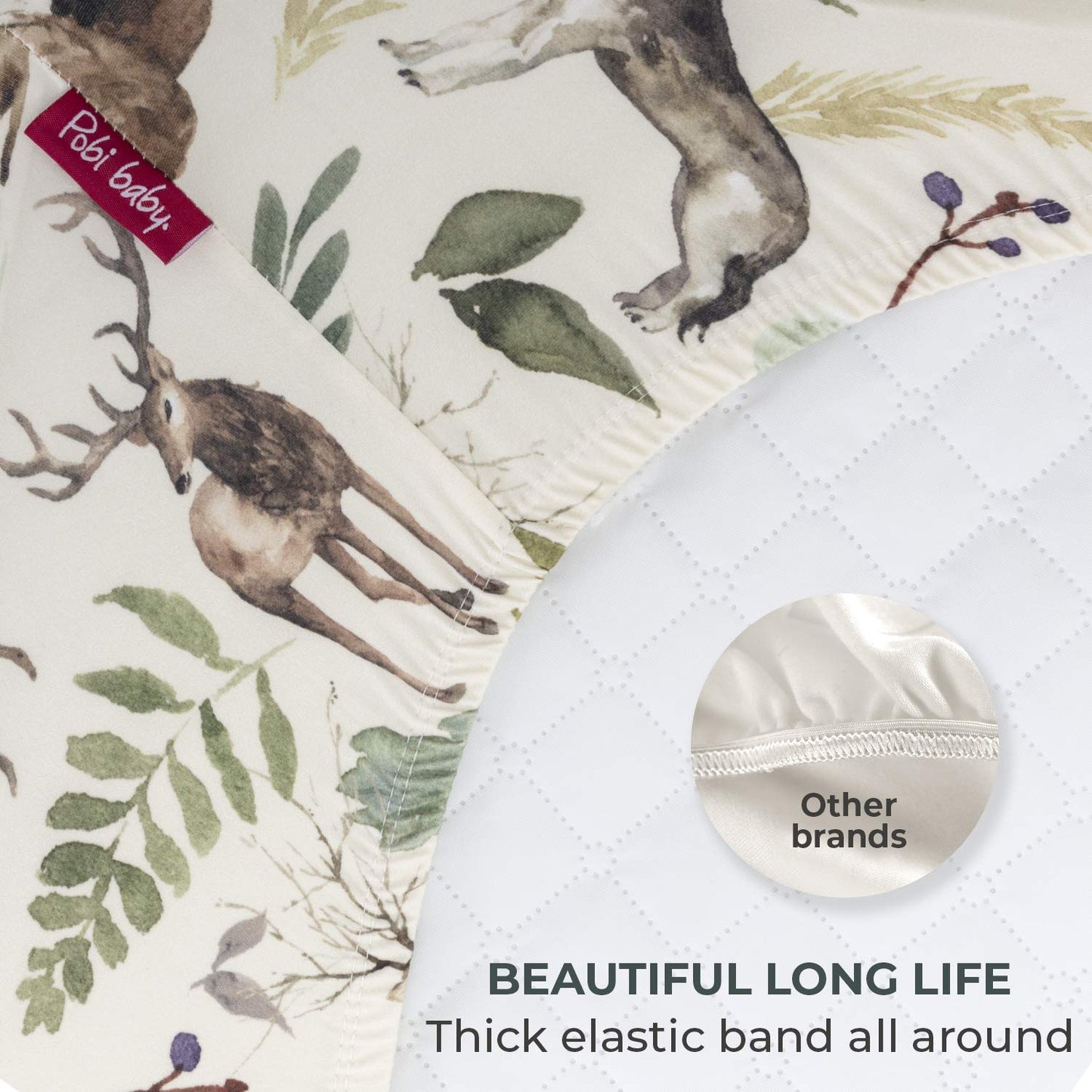 Pobibaby - 2 Pack Premium Bassinet Sheets for Standard Bassinets - Ultra-Soft Cotton Blend, Stylish Woodland Pattern, Safe and Snug for Baby (Wildlife)
