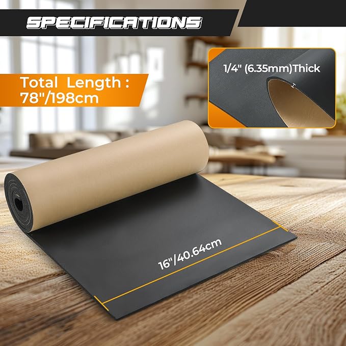 NATGAI Sponge Neoprene with Adhesive Foam Rubber Sheet 1/4” Thick X 78" Long X