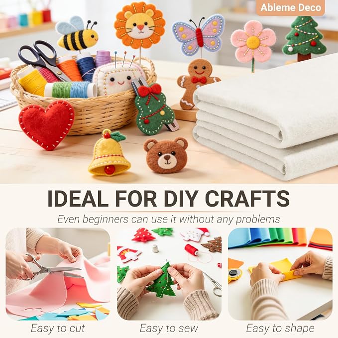 Ivory Felt Fabric Sheets 18" x 18" 1.6mm Soft Craft Felt Squares | Soft Precut