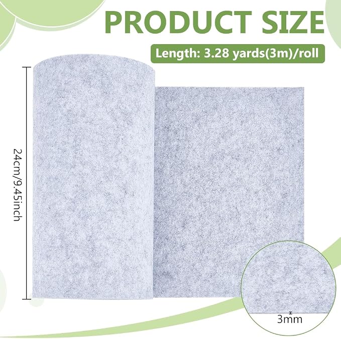 BENECREAT 118x9.4Inch Light Gray Felt Roll, Fabric Sheets Soft Woven Nonwoven