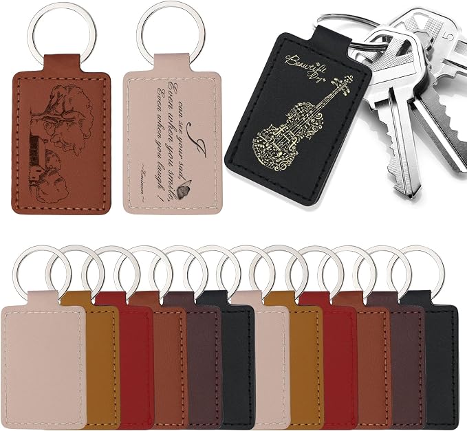 15 Pcs PU Leather Keychain, 6 Colors Leather Keychain Blanks Leather Key Fob Kit