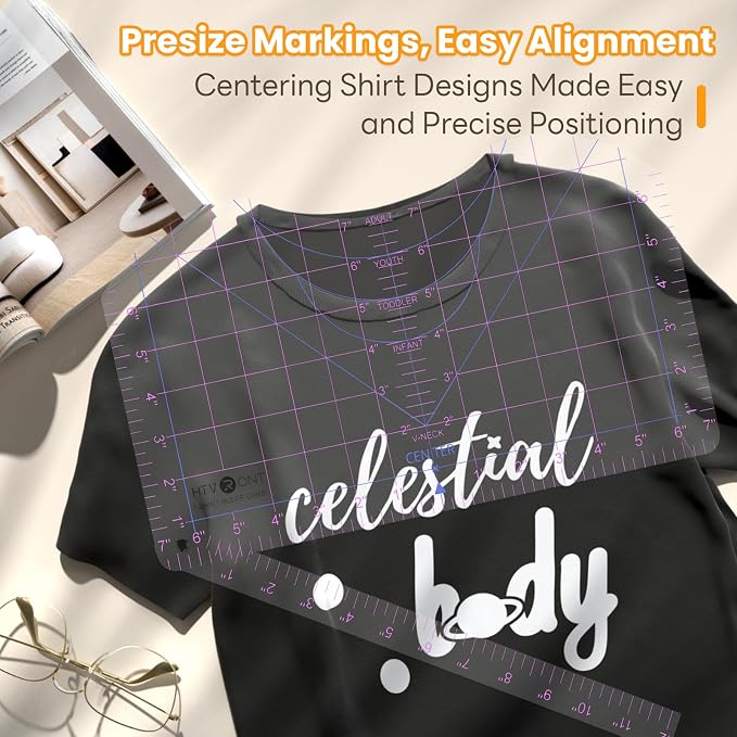 HTVRONT Tshirt Ruler Guide for Heat Press, Vinyl Alignment, Center Design | For