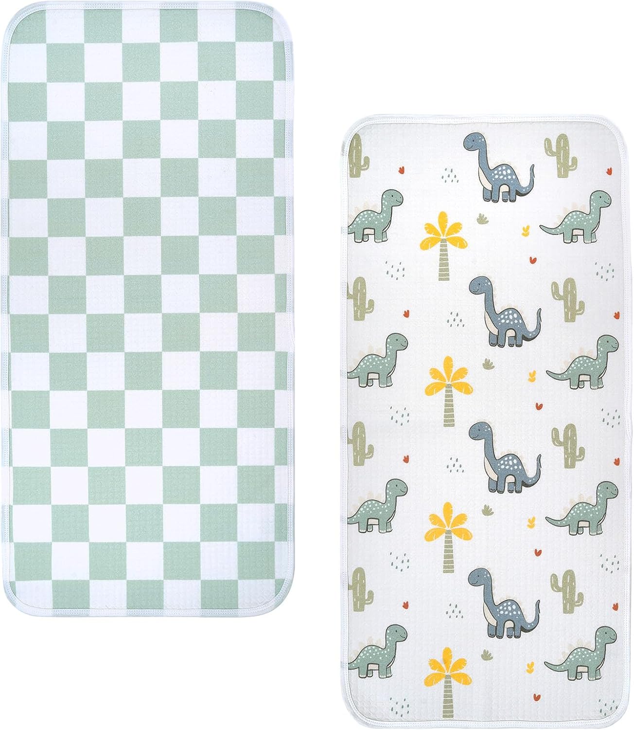 haakaa Waterproof Changing Pad Liners, 100% Cotton, Soft & Breathable (2pcs, 13" x 27.5" Dino Land+Checkered Days)