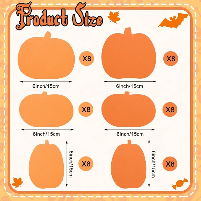 Ireer 48 Pcs Large Foam Pumpkin Cutouts 6 Inch Halloween Crafts Cutouts Fall