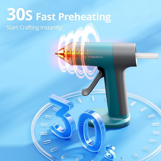Tilswall Cordless Hot Glue Gun, 30s Fast Preheating, Rechargeable | Hot Melt