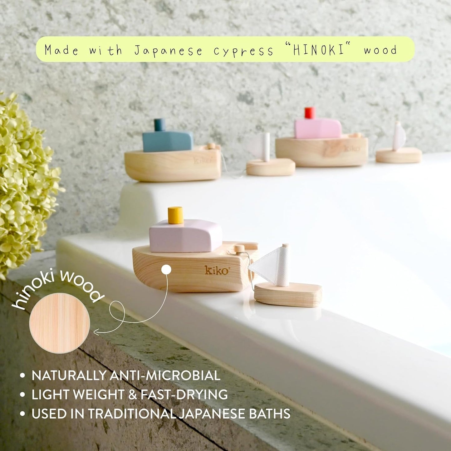 kiko+ Ofune Wind-Up Wooden Toy Boat| Made with Japanese Hinoki Cypress | Minimalist Wind-Up Toy for Kids (Lavender)