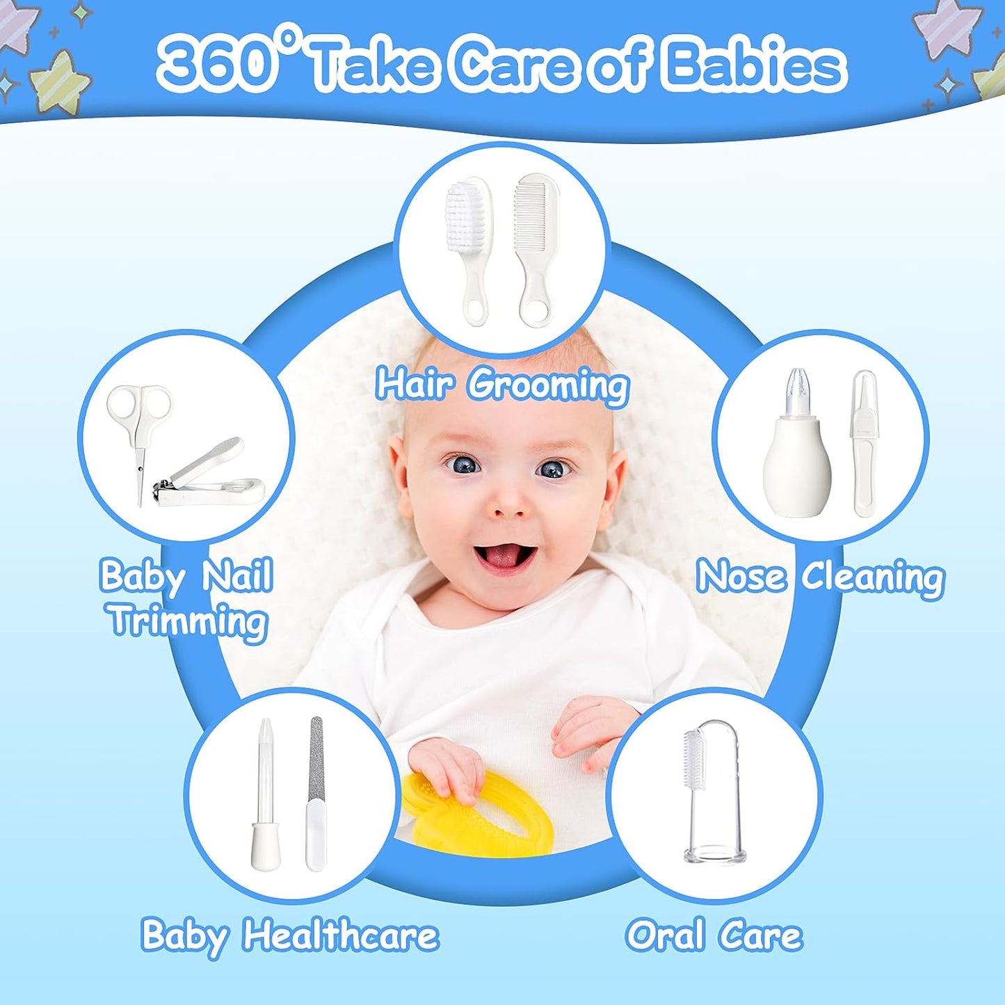 Baby Grooming Kit for Boys Girls Safety Newborn Nursery Essentials Grooming Set Gift for First-time Parents, Grey White 25 in 1