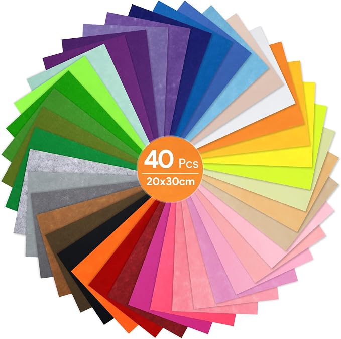 40 Pcs Colored Felt Fabric Sheets, 8 Inch X 12 Inch 1mm Craft Felt, Felt Sheets