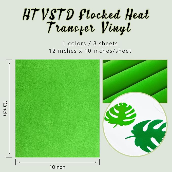HTVSTD Forest Green Flock HTV Heat Transfer Vinyl 8pcs 12×10in | Vivid Color