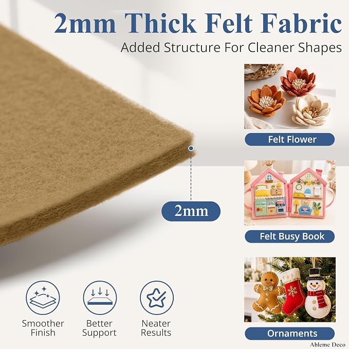 12" x 12" Felt Sheets for Crafts, 2mm Stiff Felt Fabric, Tan | 2mm Thick Stiff