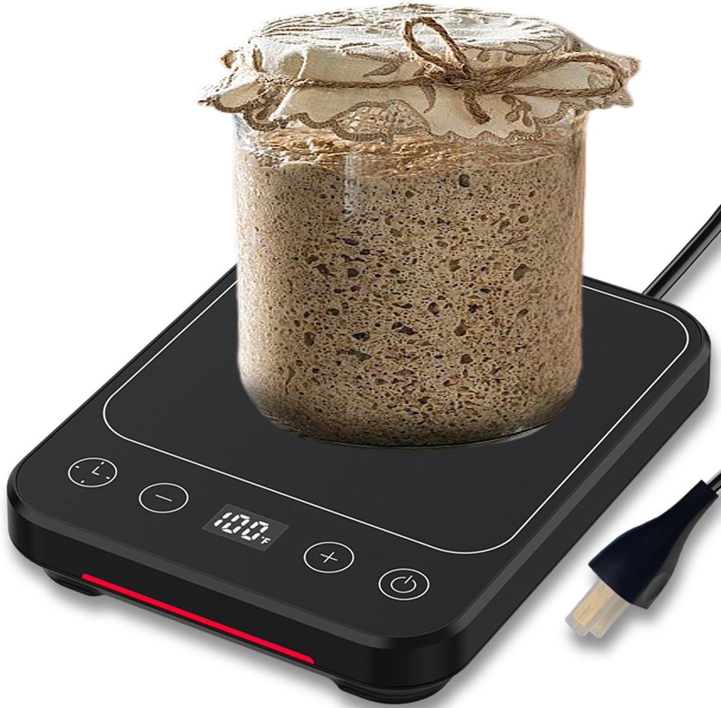 Sourdough Starter Warmer Mat, 12H Timer Warming Heating Pad, Precise 1°F Thermostat Control (70-100°F), Smart Memory Warming On/Off, Fits Jars Up to 40oz, Perfect for Home Baking (Full LCD Screen)