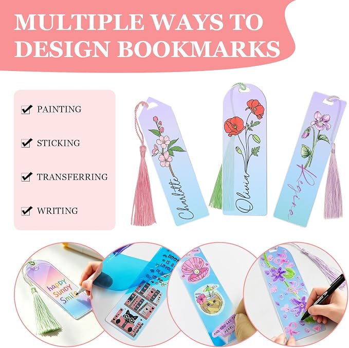 90Pcs Acrylic Bookmark Blanks Kit, 30 Set Iridescent Clear Acrylic Bookmarks