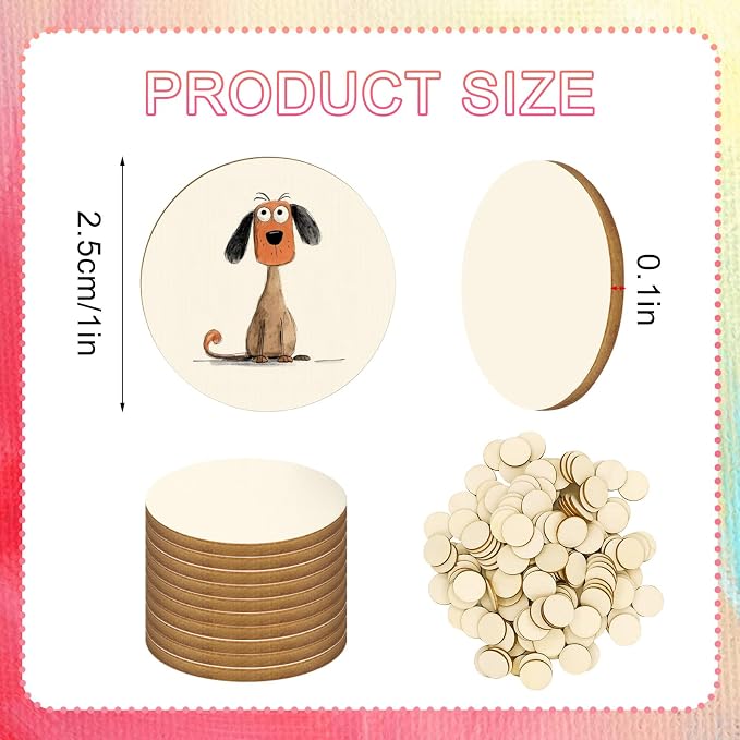 100 Pieces Unfinished Wood Circle -1 Inch Round Disc Blank Natural Wooden