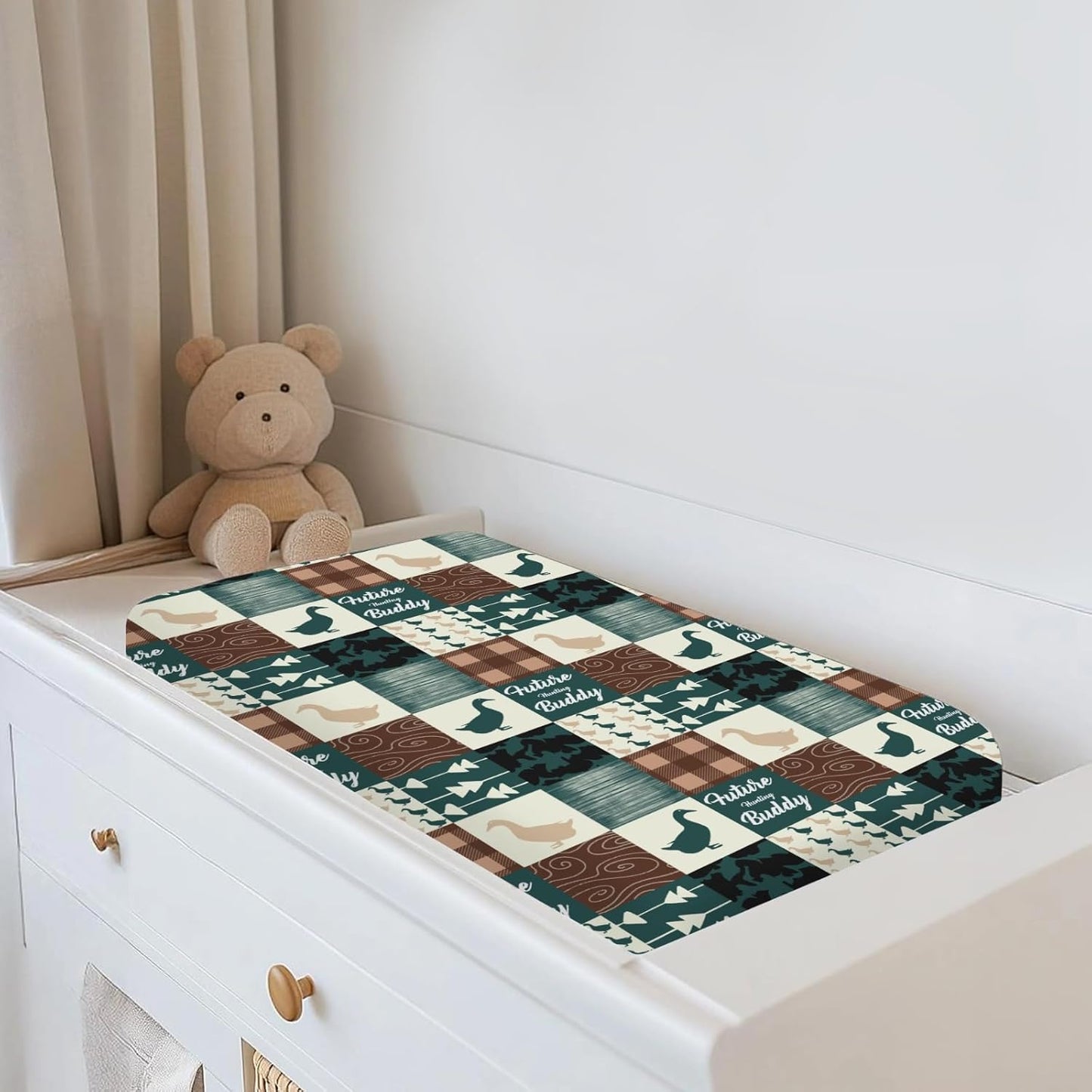 Camouflage Duck Hunting Changing Pad Covers for Baby Girl Boy Green Mallard Ducks Plaids Fitted Change Table Cover Mats Wild Ducks Soft Diaper Changing Table Sheets 32''×16''