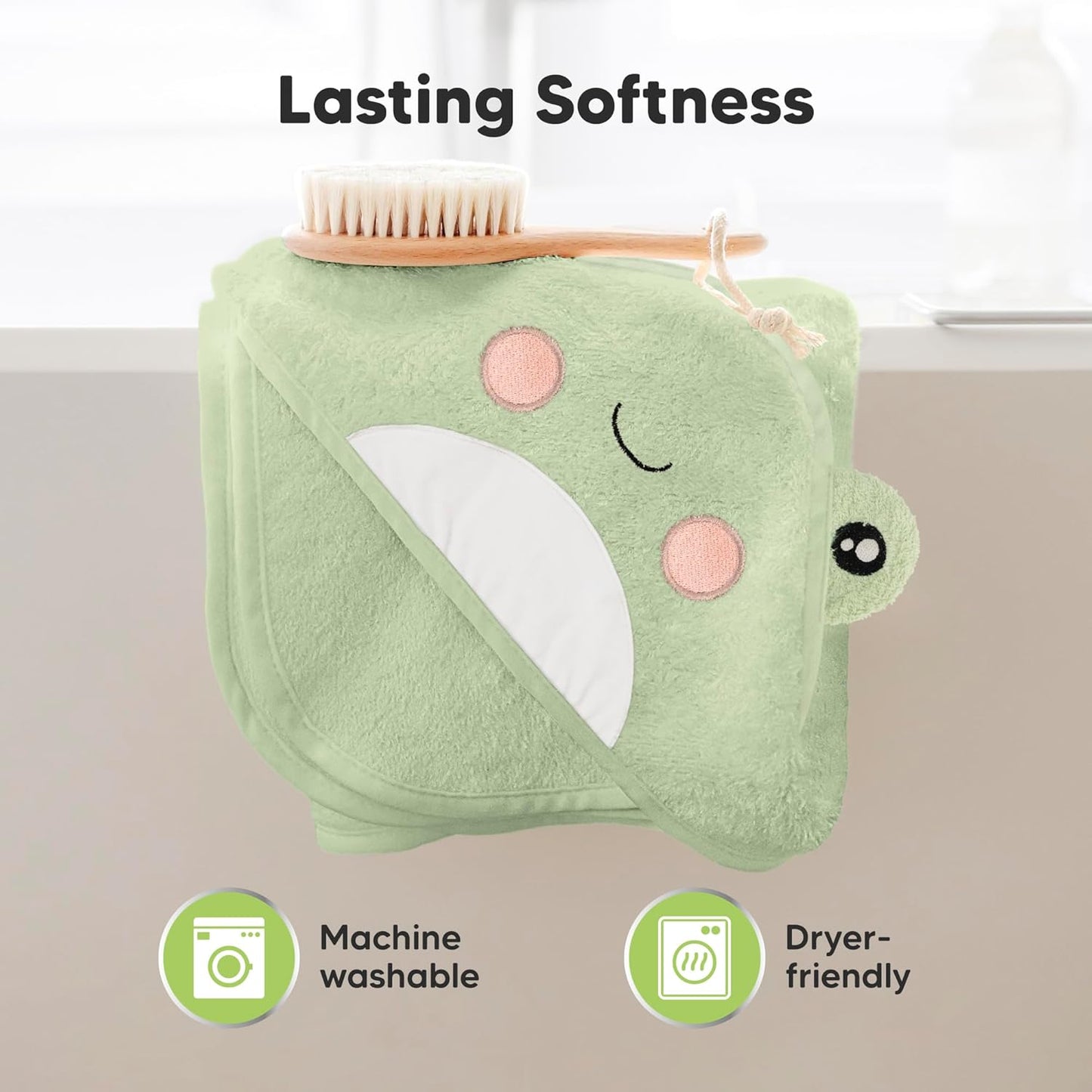 KeaBabies Hooded Baby Towel for Newborn - Viscose Derived from Bamboo Large Baby Bath Towels with Hood for Boys, Girls, Toddler, Extra Absorbent & Soft Newborn Bath Essentials (Frog, Petite)