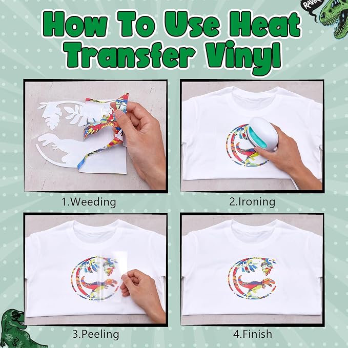 HTVSTD Dinosaur HTV Heat Transfer Vinyl 8 Sheets 12×10in Iron on Vinyl | Dark