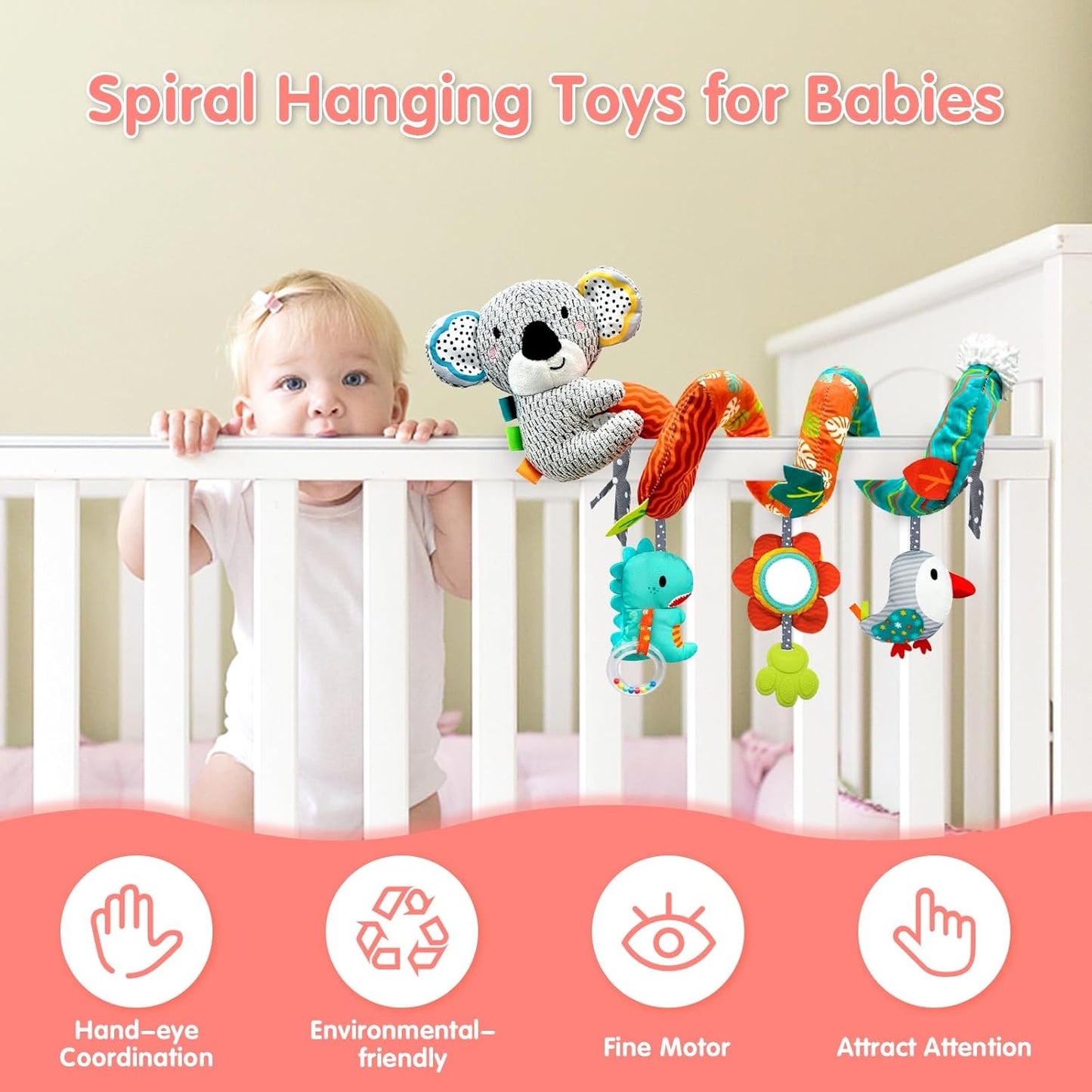 Car Seat Toys for Babies 0-6 Months, Newborn Toys Baby Toy 0-3 Months Stroller Toys, Infant Toy 0-6 Month for Carseat Stroller Crib with Mirror, Rattle, Teether for 0 3 6 9 12 Boys Girls