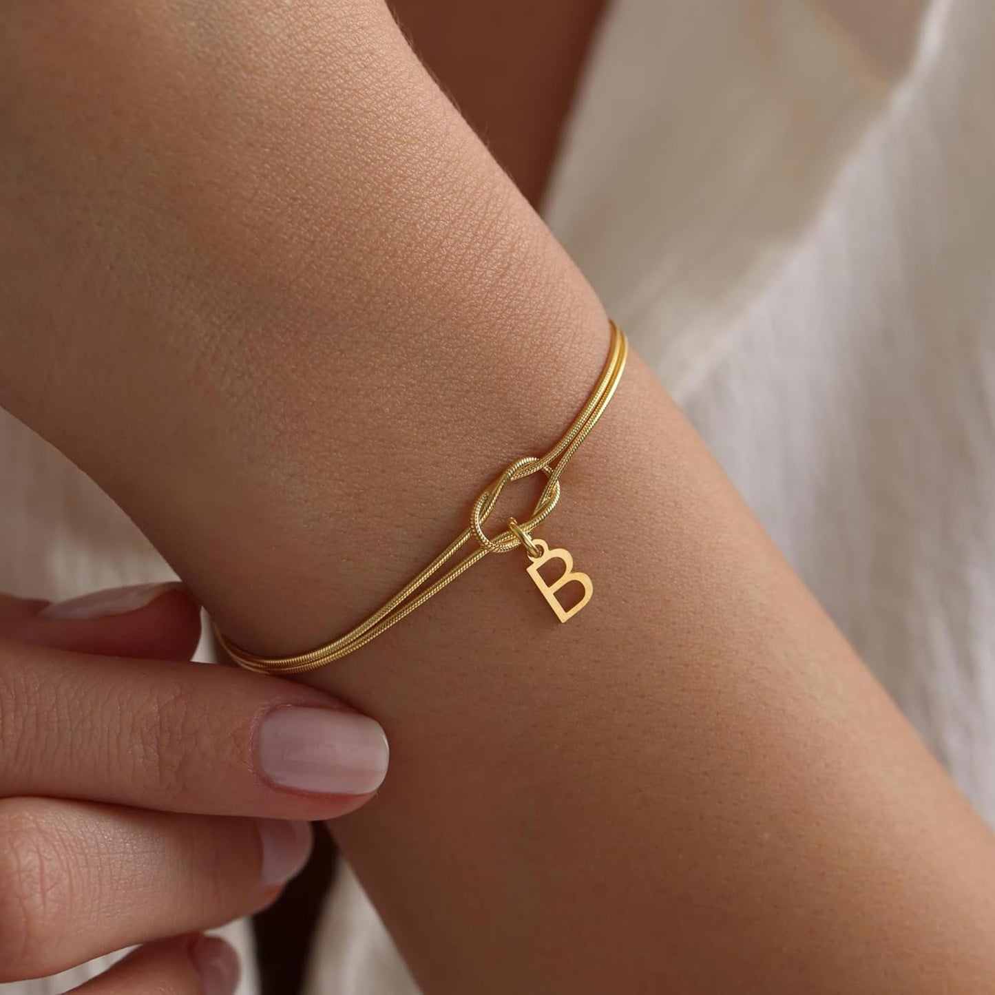 Stocking Stuffers for Teen Girls - 18K Gold Plated Love Knot Initial Bracelets for Women Friends Bridesmaid Gifts Dainty Gold Bracelets Birthday Christmas Gifts for Teens Women