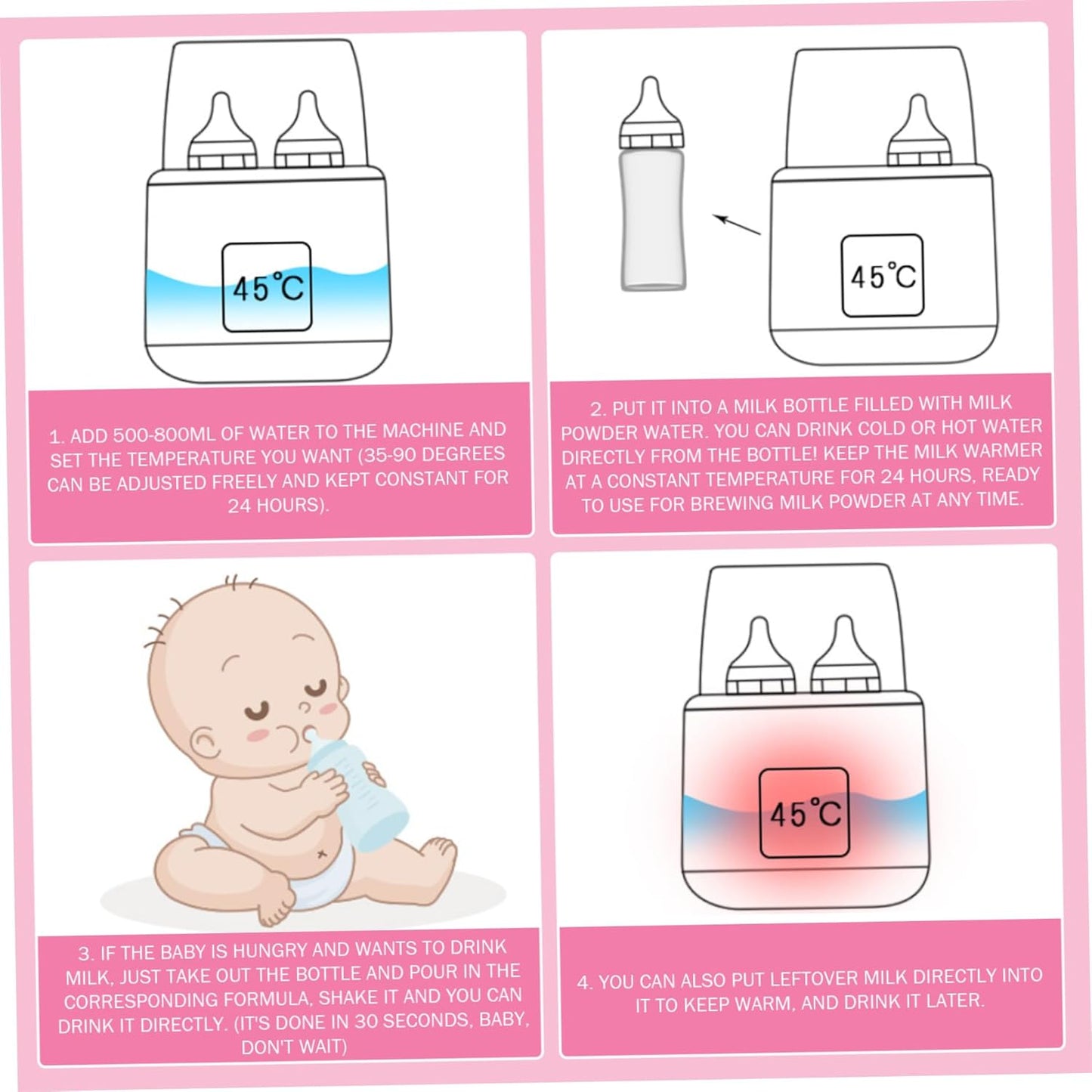 Bottle Warmer, Baby Bottle Warmer ＆ Steriliser Temperature Adjustable Portable Remote Control Baby Food Heater with LCD Display for Breastmilk or Formula, Style 2
