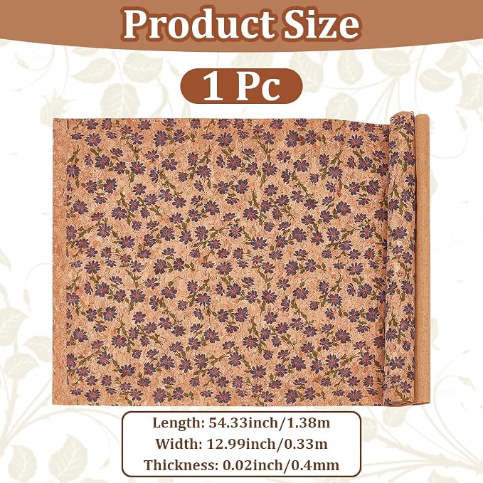 1.51 Yards 12.99 Inch Camel Synthetic Cork Leather Fabrics by the Yard Flowers