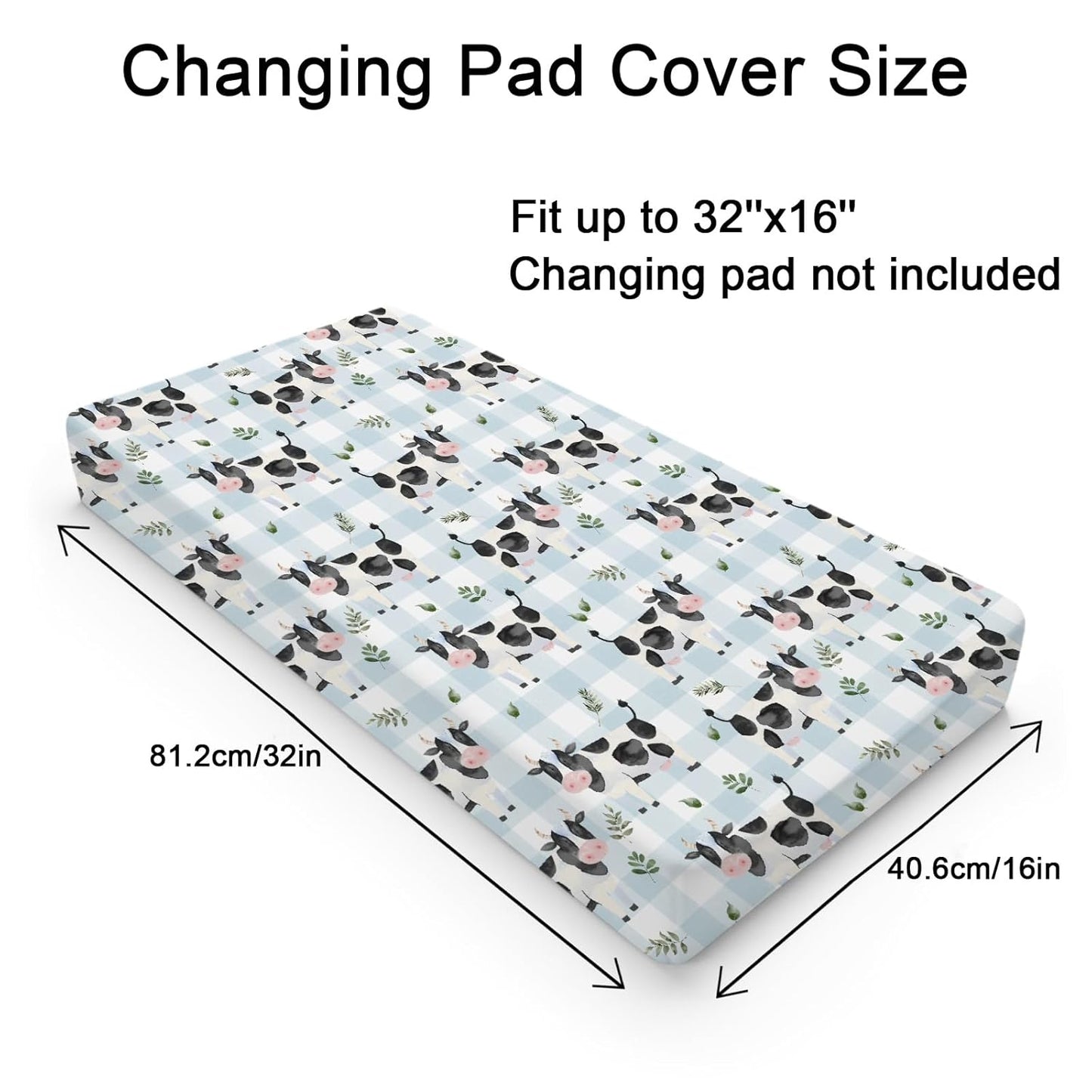 Cow Boho Leaves Changing Pad Covers Spring Farm Animals Leaves Changing Pad Cover Sheets for Boy Girl Cow Plaids Soft Breathable Stretchy Baby Diaper Changing Table Mat Cover 32''x16''