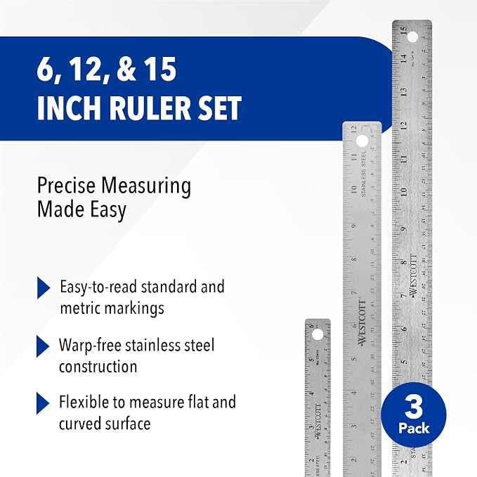 Westcott Stainless Steel Ruler Set