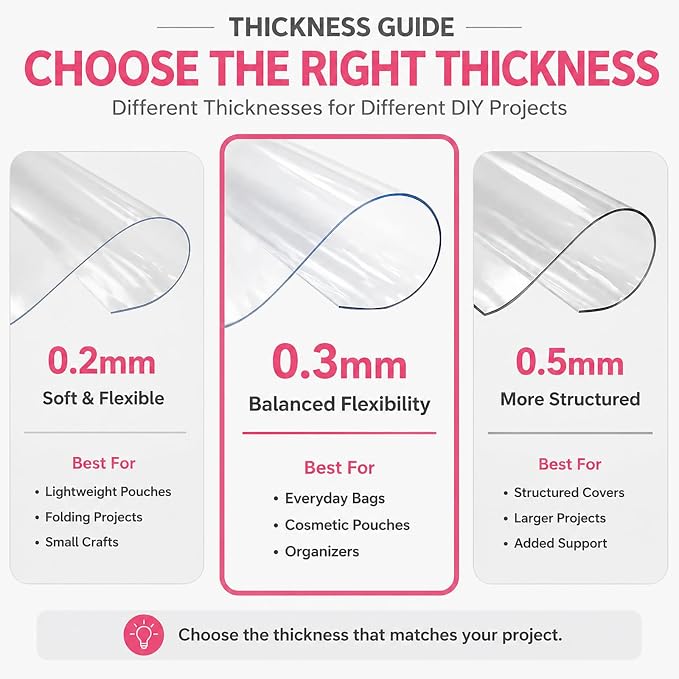 SHISU Clear Vinyl Fabric 0.3mm Medium Weight PVC Sheet Roll | Durable