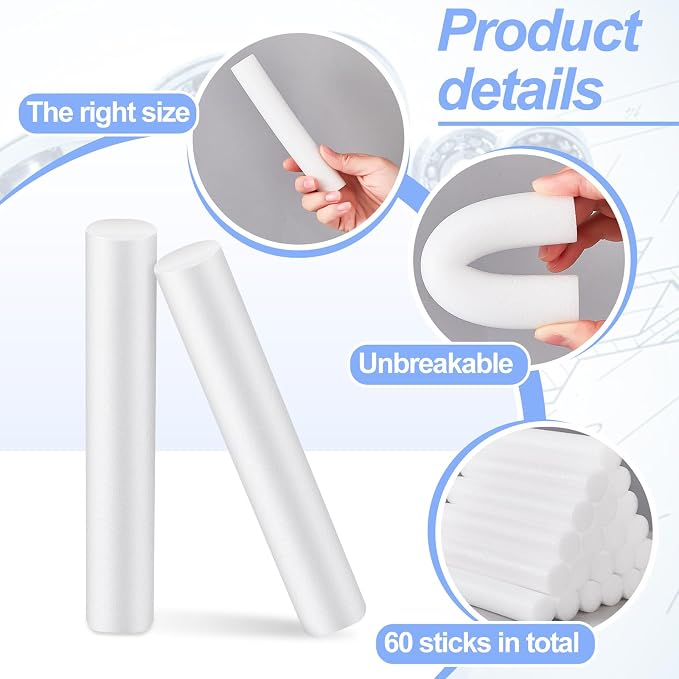Fabbay 60 Pieces 6 Inch White Foam Cylinders