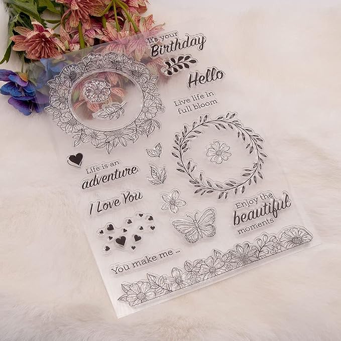 Flower Wreath Lace Clear Stamps Silicone Stamp Cards