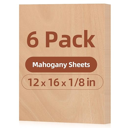 Rowood 6 Pack Mahogany Plywood Sheets 1/8, 3mm Thin Unfinished Craft Wood