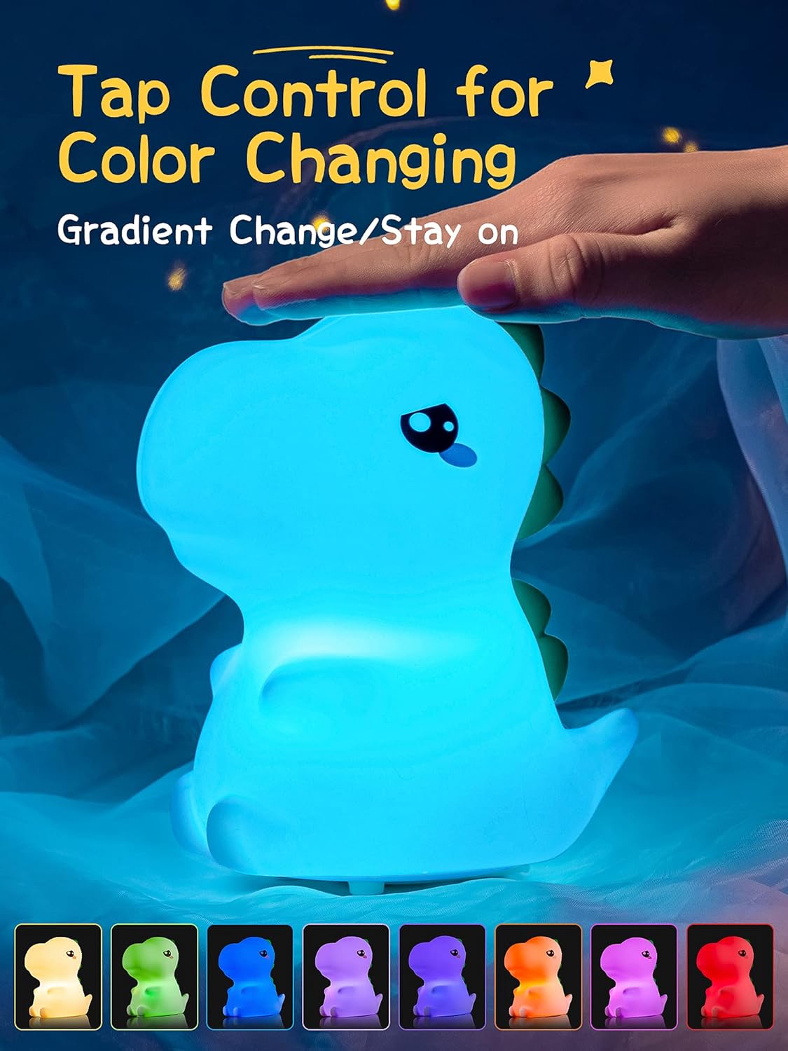 Cute Kids Night Light Night Lamp Night Lights for Kids Bedroom Toddler Baby Portable Silicone Battery Led Nightlight Nursery (Dinosaur)