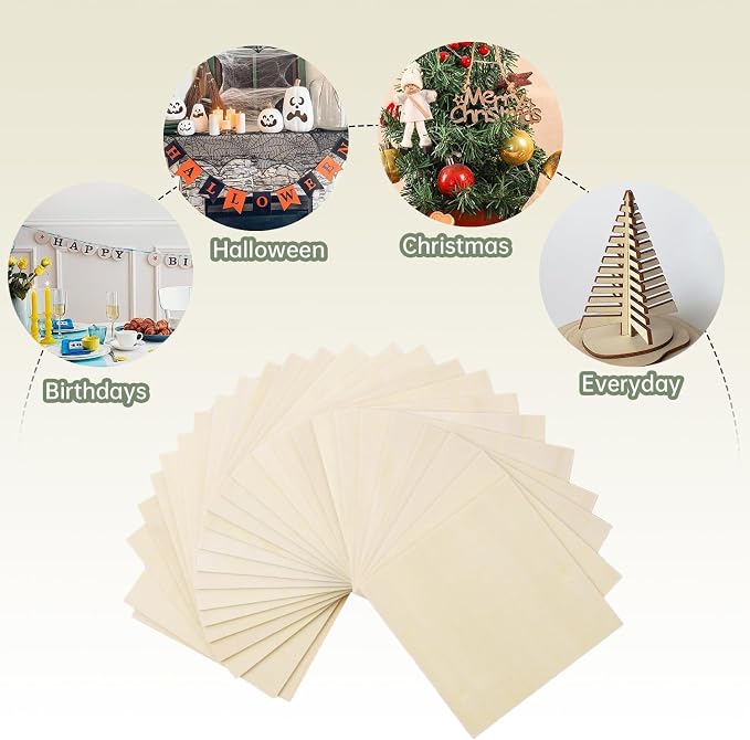 24 Pack Plywood Sheets, Unfinished Wood Boards Blanks