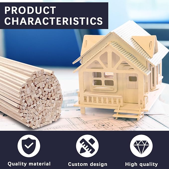 300 Pcs Balsa Wood Sticks 1/8 x 1/8 x 12 Inch balsa Wood Strips Hardwood Square