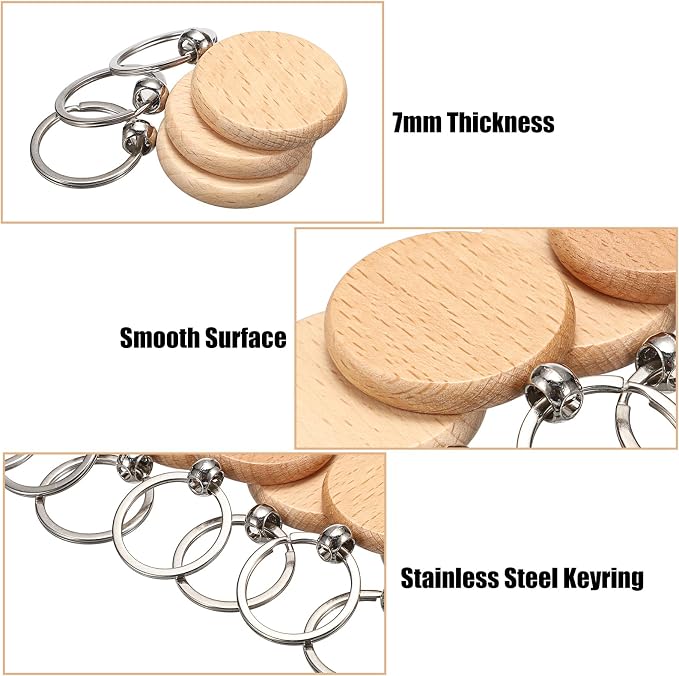 JUXYES 200 PCS Unfinished Wooden Keychain Blanks
